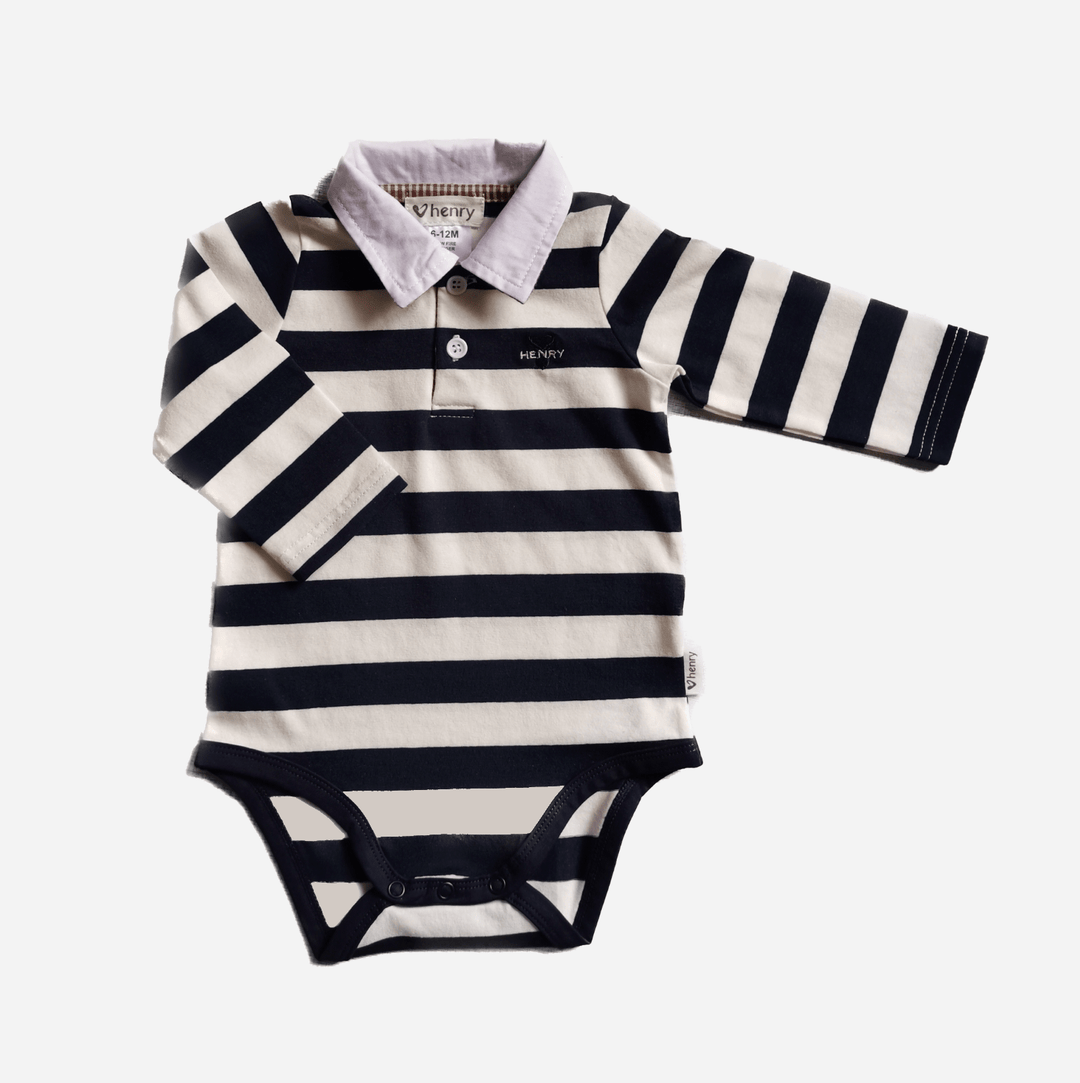 Love Henry Rompers Baby Boys Freddie Polo Romper - Navy Stripe