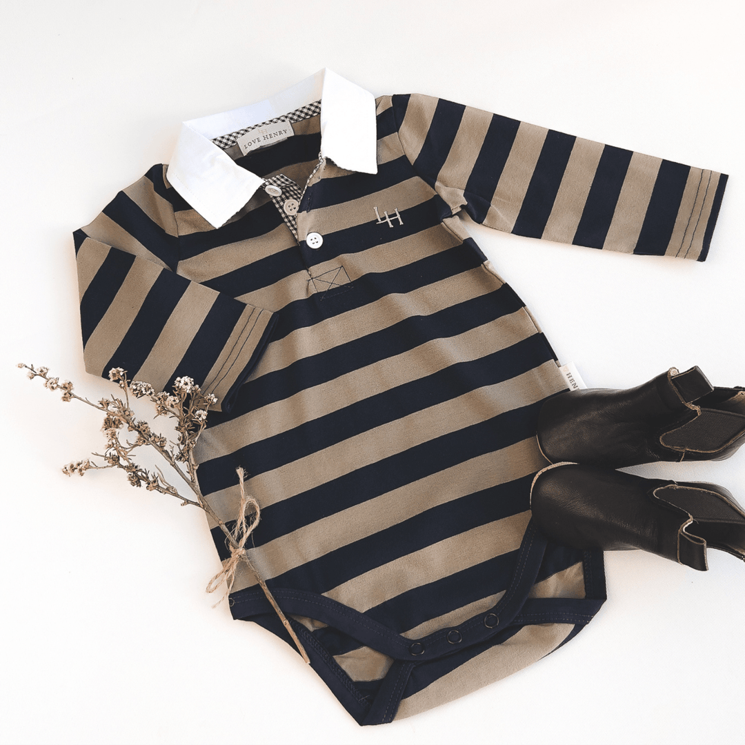 Love Henry Rompers Baby Boys Freddie Polo Romper - Olive Stripe