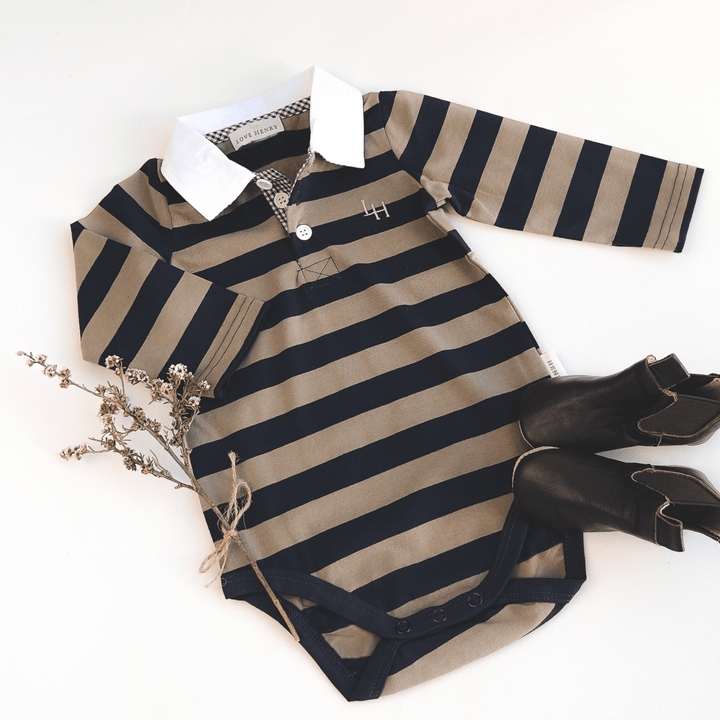 Love Henry Rompers Baby Boys Freddie Polo Romper - Olive Stripe