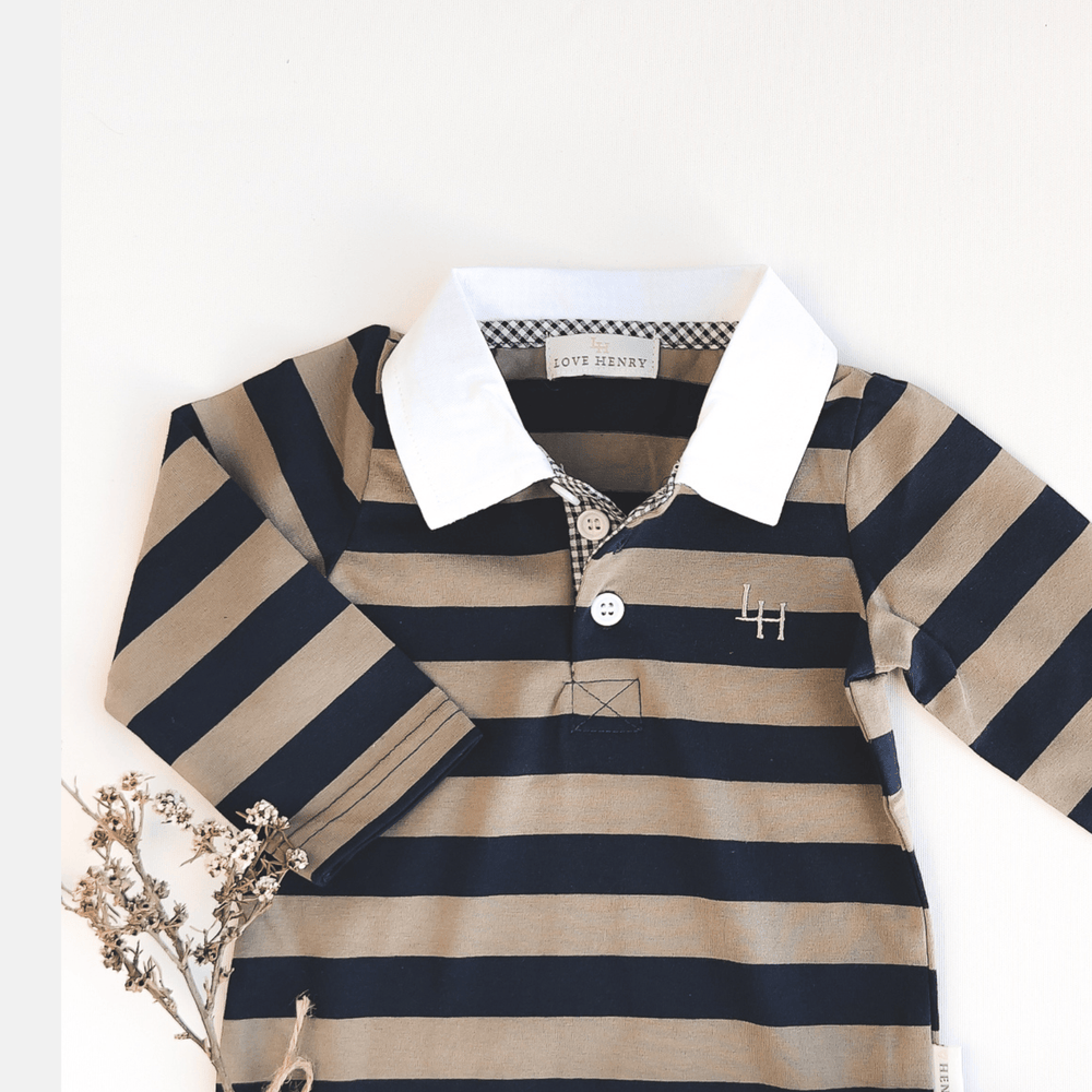 Love Henry Rompers Baby Boys Freddie Polo Romper - Olive Stripe