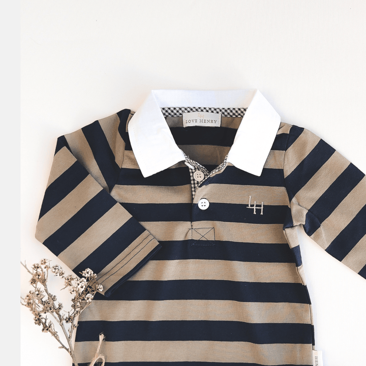 Love Henry Rompers Baby Boys Freddie Polo Romper - Olive Stripe
