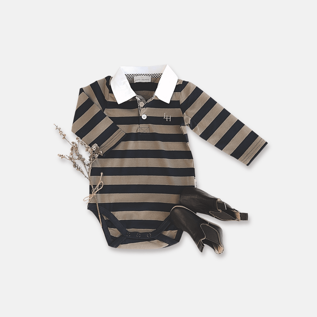 Love Henry Rompers Baby Boys Freddie Polo Romper - Olive Stripe