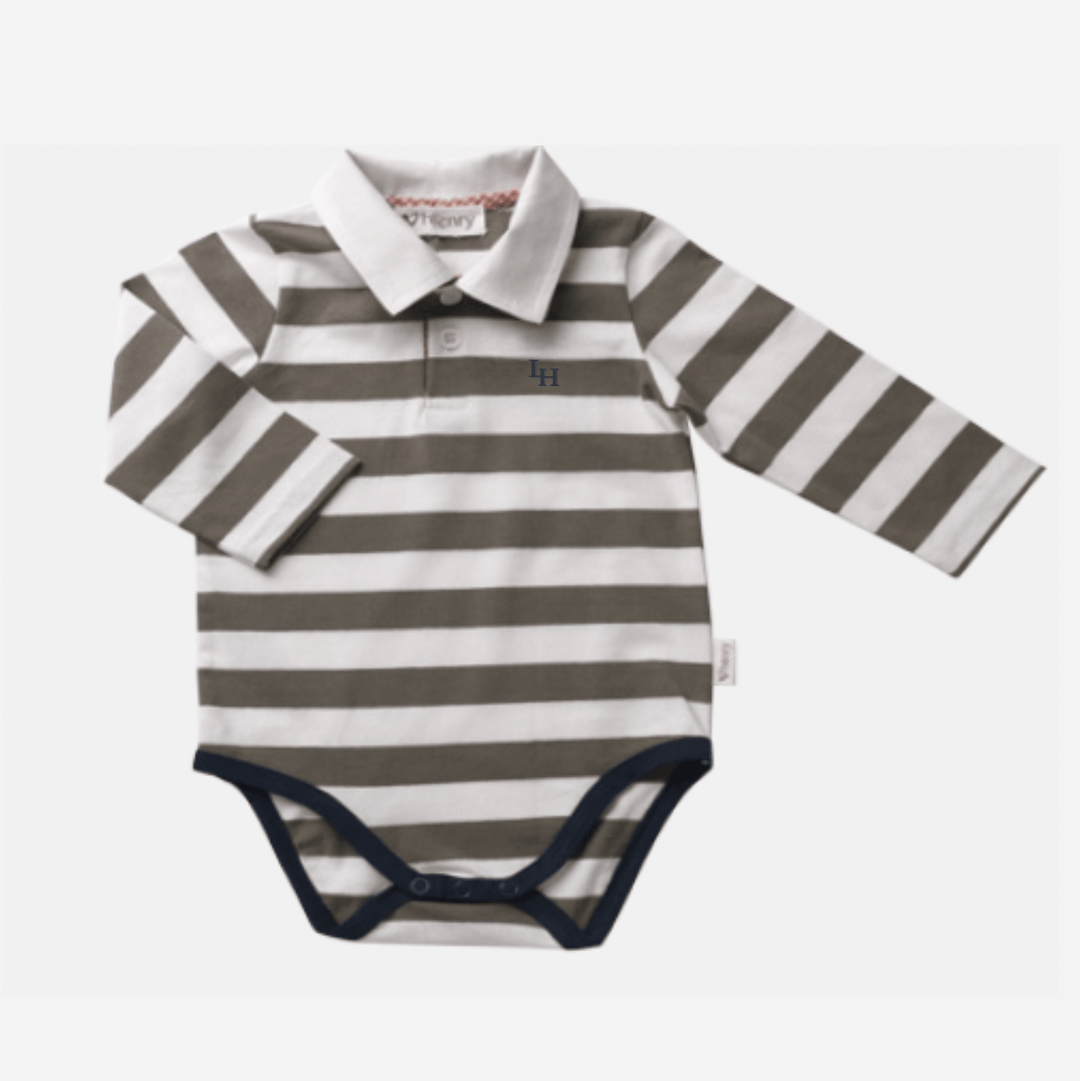 Love Henry Rompers Baby Boys Freddie Polo Romper - Olive Stripe