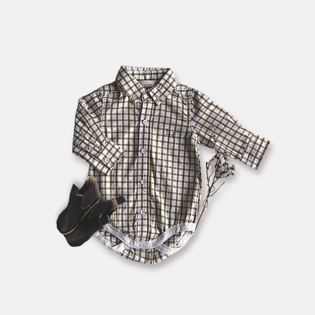 Love Henry Rompers Baby Boys Oxford Shirt Romper - Tan Check