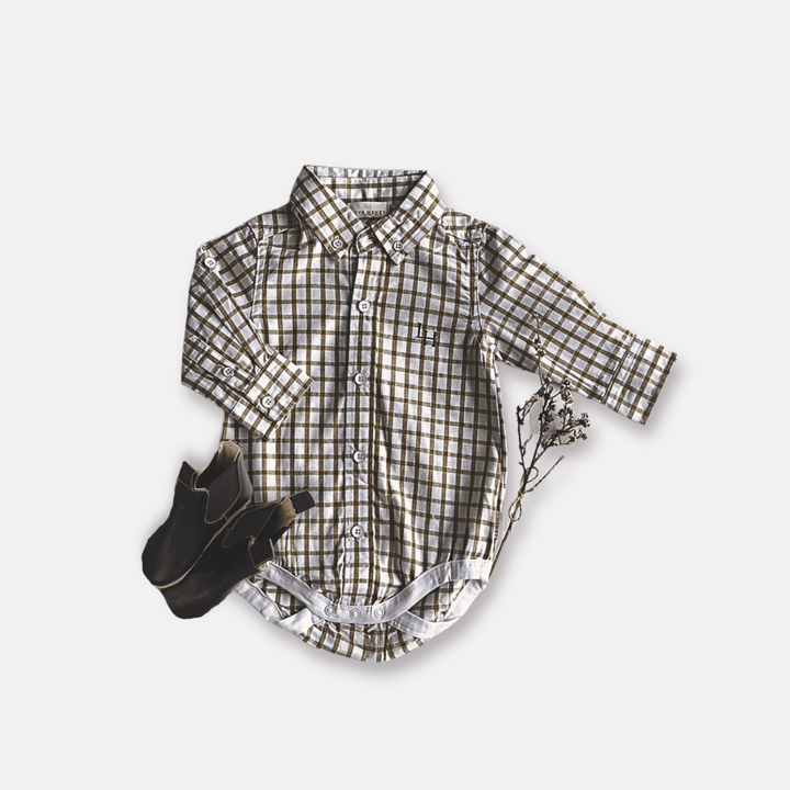 Love Henry Rompers Baby Boys Oxford Shirt Romper - Tan Check