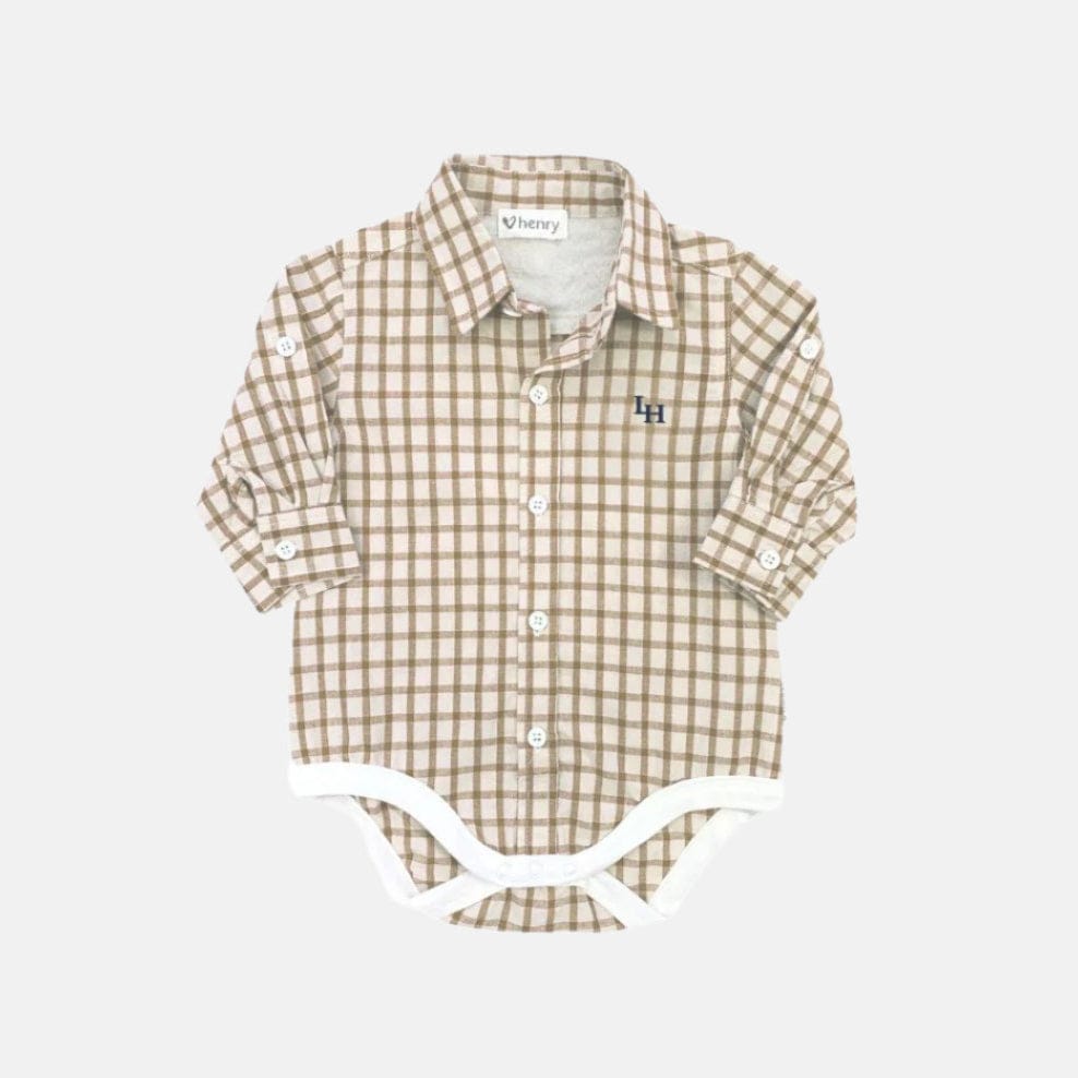 Love Henry Rompers Baby Boys Oxford Shirt Romper - Tan Check