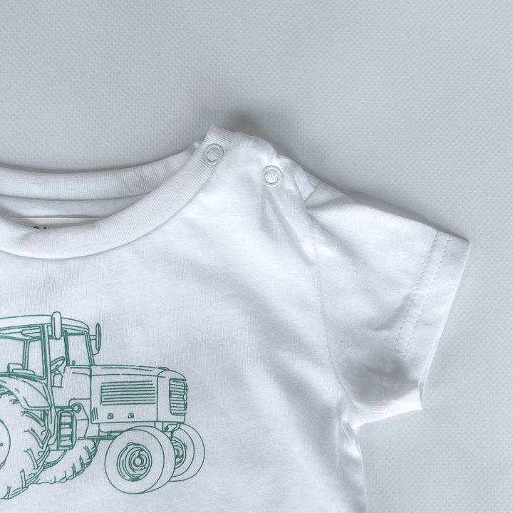 Love Henry Tops Baby Boys Green Tractor Tee - White