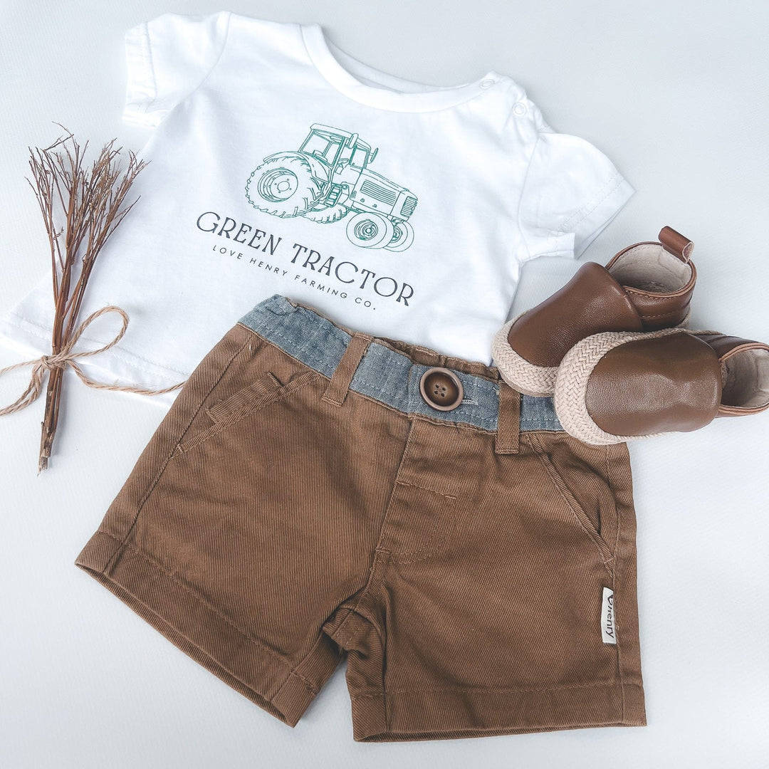 Love Henry Tops Baby Boys Green Tractor Tee - White