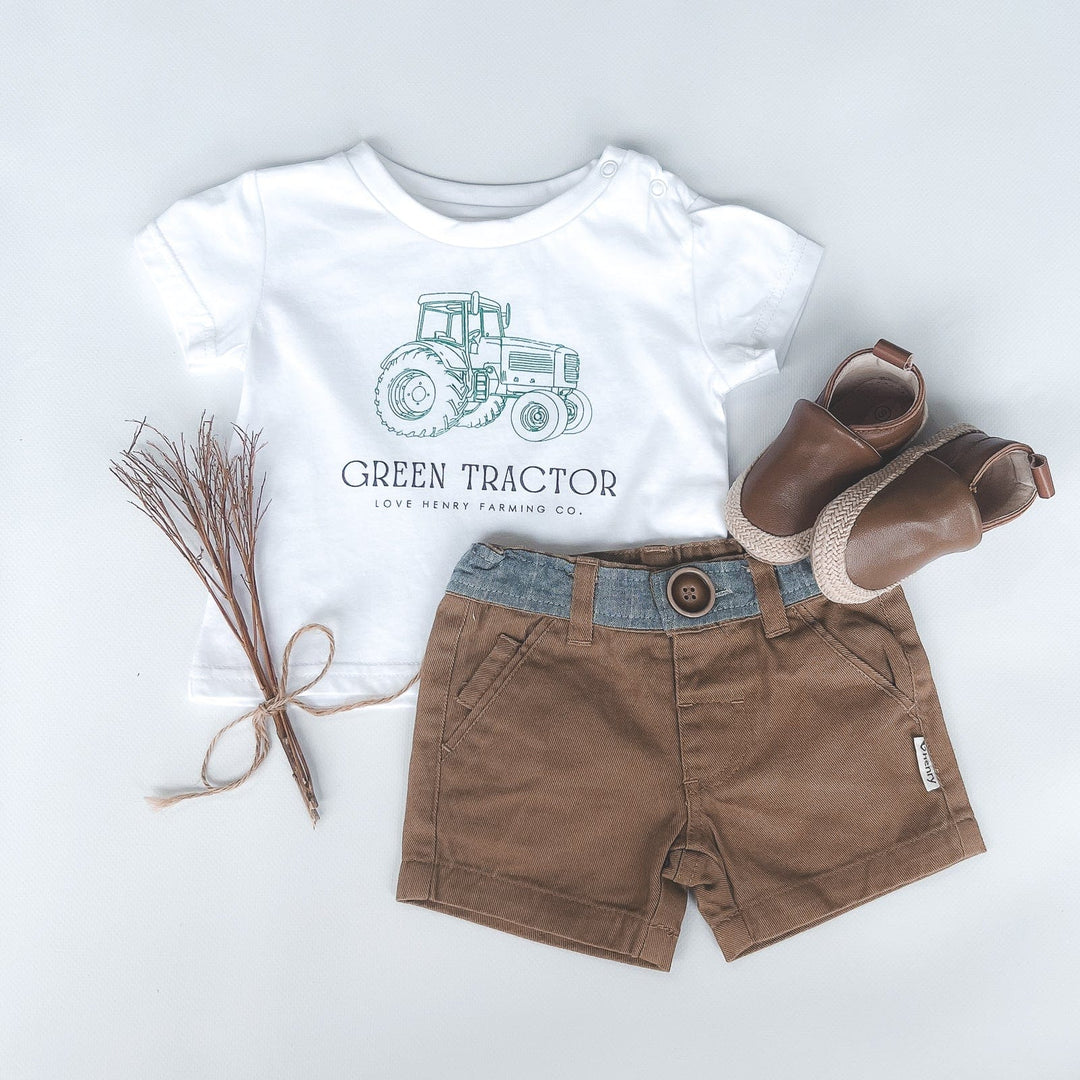 Love Henry Tops Baby Boys Green Tractor Tee - White