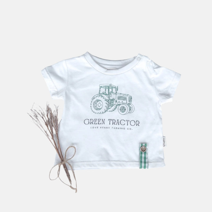 Love Henry Tops Baby Boys Green Tractor Tee - White