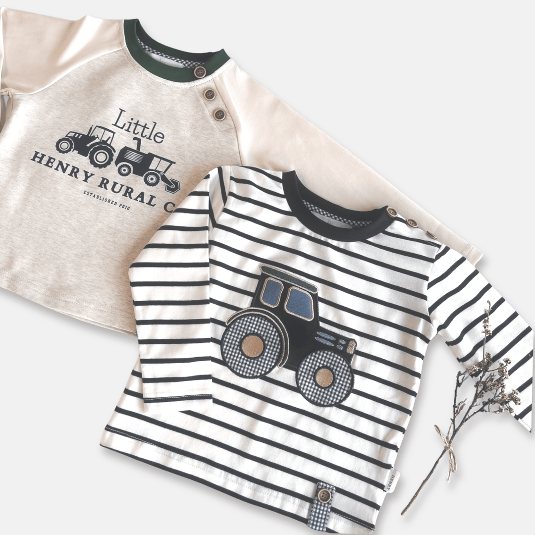Love Henry Tops Baby Boys LS Applique Tee - Tractor