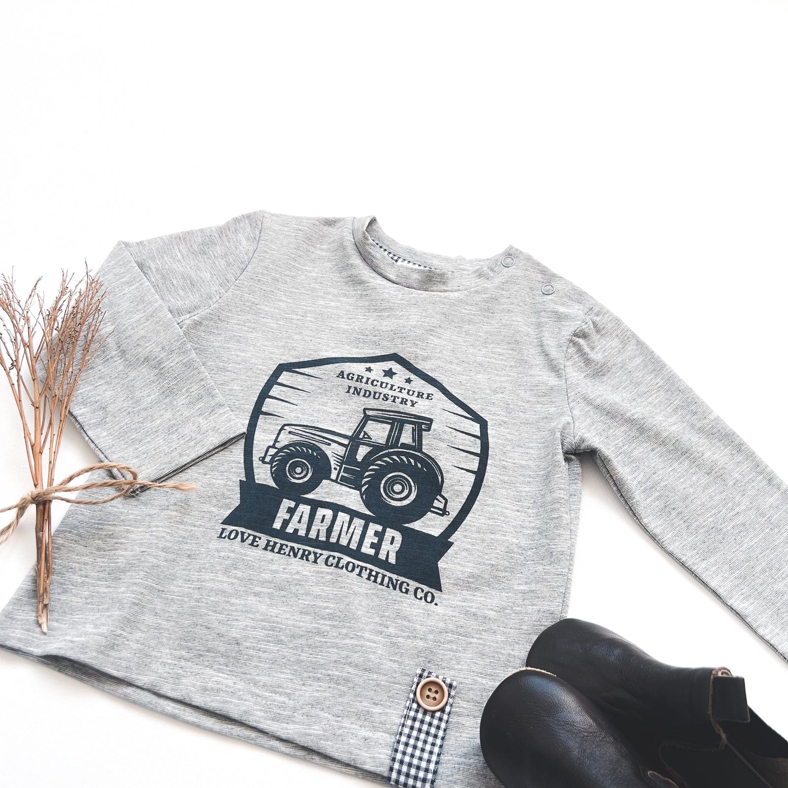 Love Henry Tops Baby Boys LS Graphic Tee - Farmer Tractor