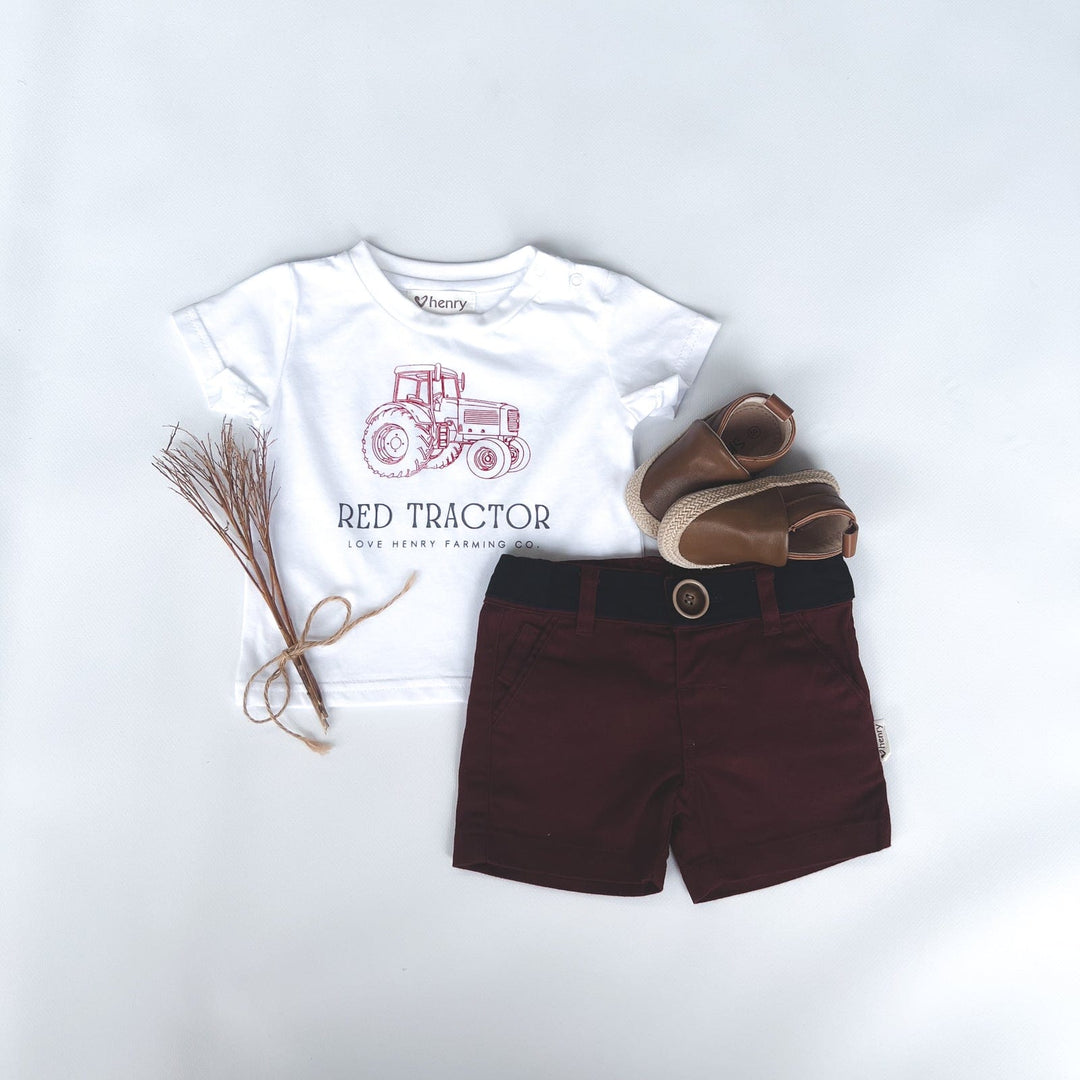 Love Henry Tops Baby Boys Red Tractor Tee - White