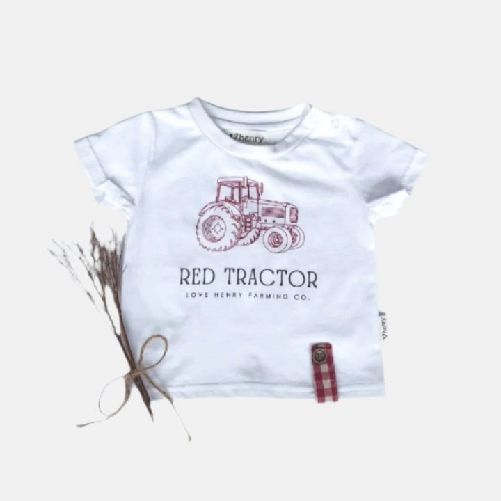 Love Henry Tops Baby Boys Red Tractor Tee - White