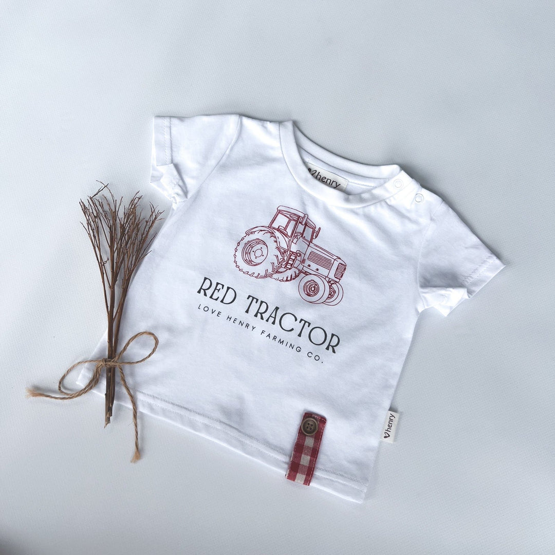 Love Henry Tops Baby Boys Red Tractor Tee - White