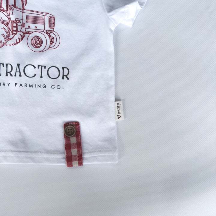 Love Henry Tops Baby Boys Red Tractor Tee - White