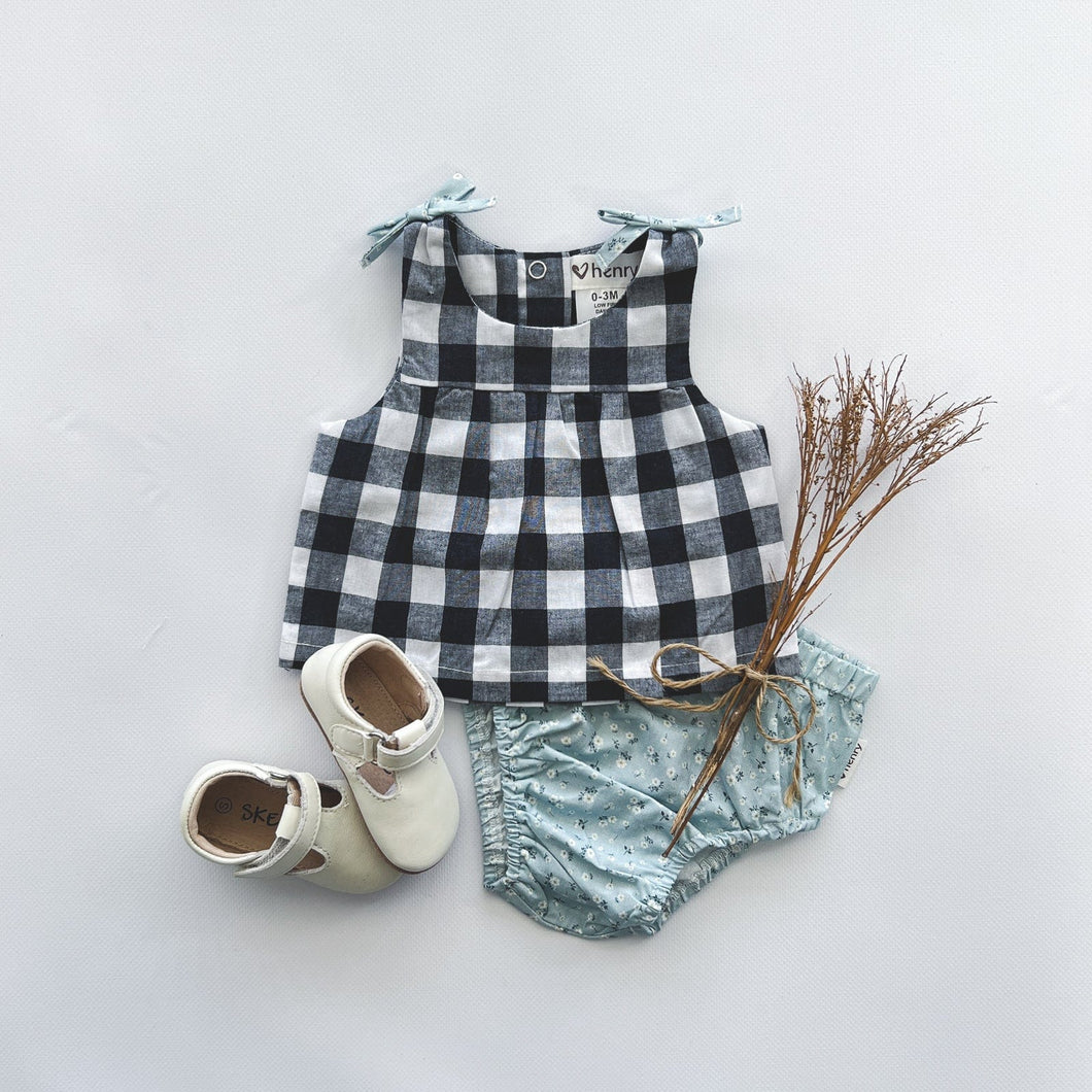 Love Henry Tops Baby Girls Amelia Top - Navy Check