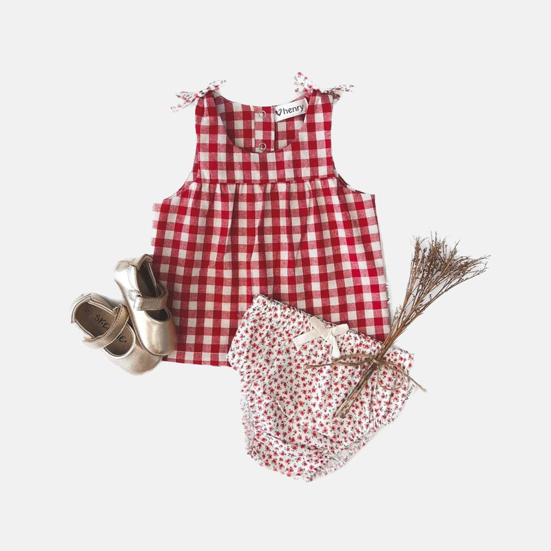 Baby Girls Amelia Top - Red Check