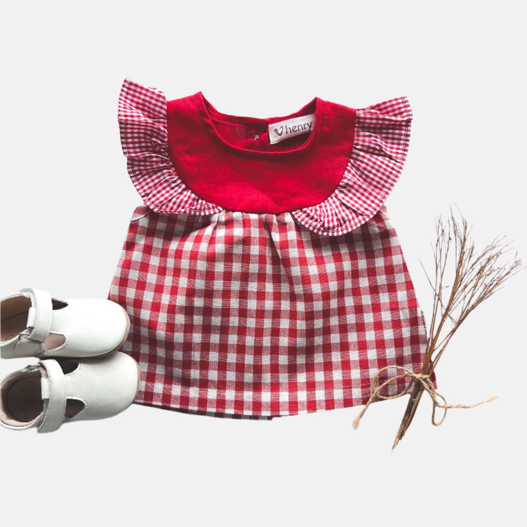 Love Henry Tops Baby Girls Tasmin Top - Red Checks