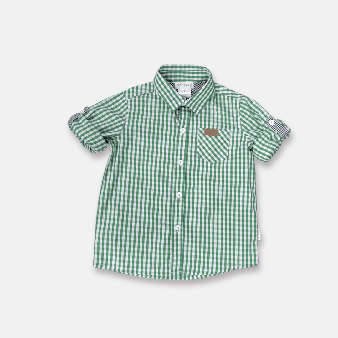 Love Henry Tops Boys Dress Shirt - Bright Green Check