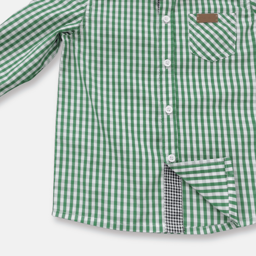 Love Henry Tops Boys Dress Shirt - Bright Green Check