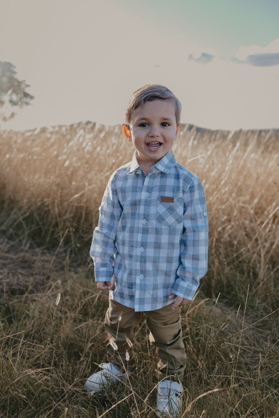 Love Henry Tops Boys Dress Shirt - Large Blue Check