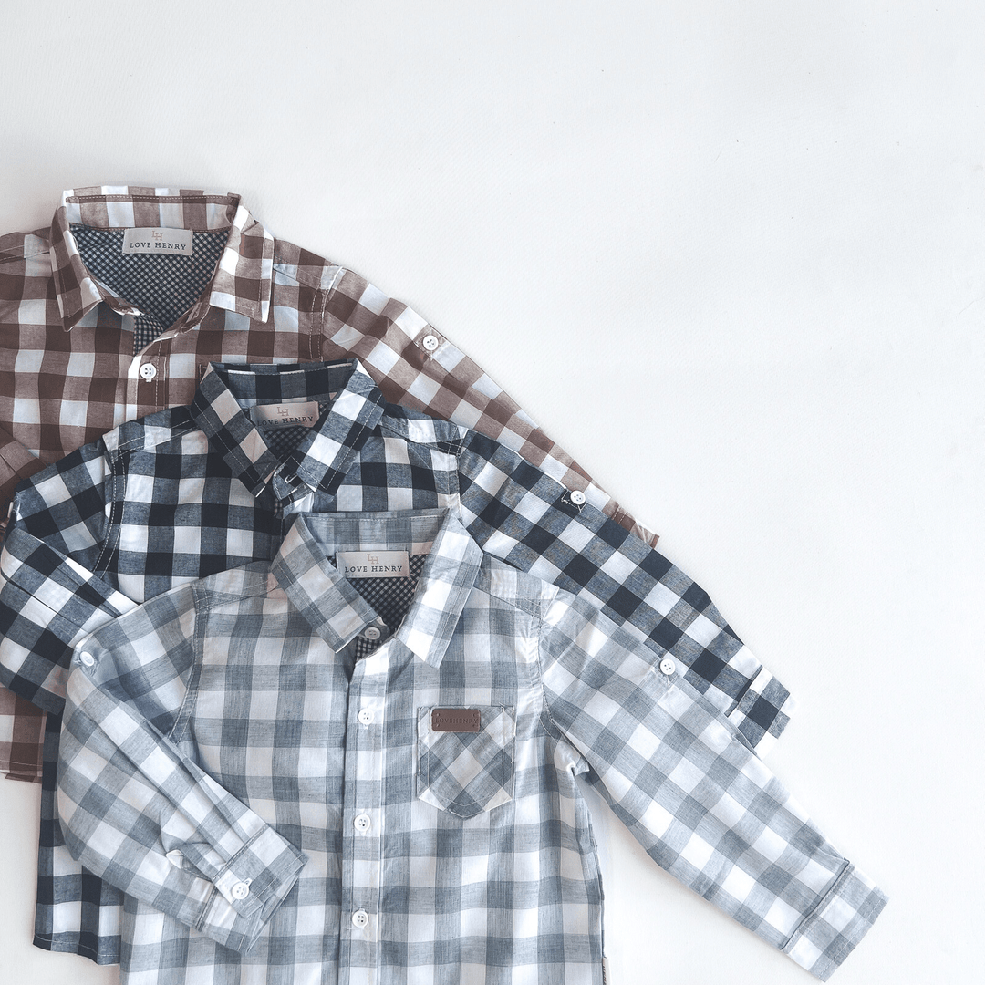 Love Henry Tops Boys Dress Shirt - Large Blue Check
