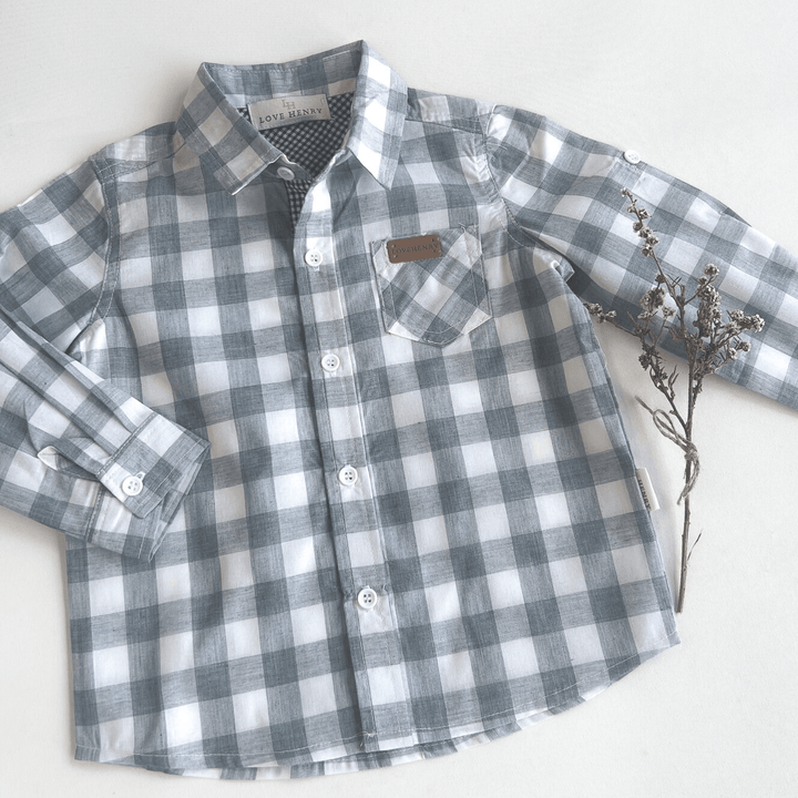 Love Henry Tops Boys Dress Shirt - Large Blue Check