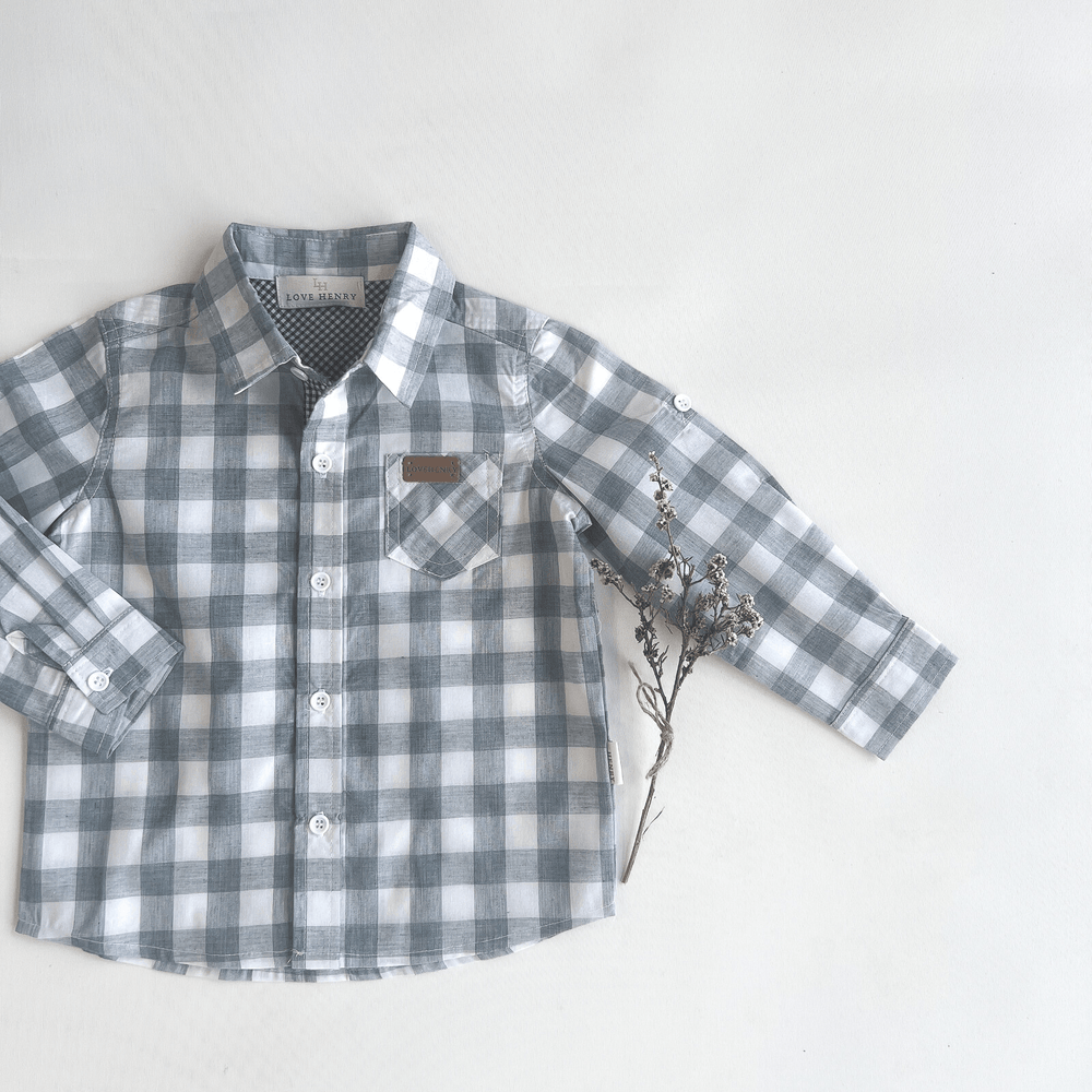 Love Henry Tops Boys Dress Shirt - Large Blue Check