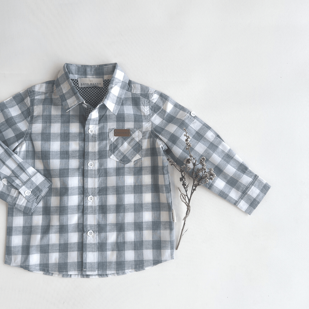 Love Henry Tops Boys Dress Shirt - Large Blue Check