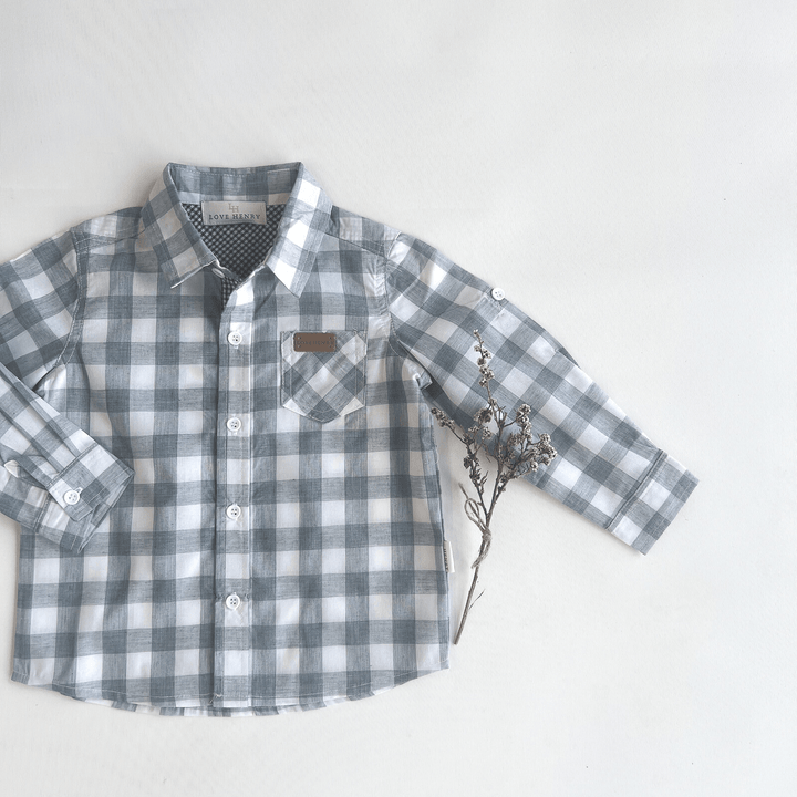 Love Henry Tops Boys Dress Shirt - Large Blue Check