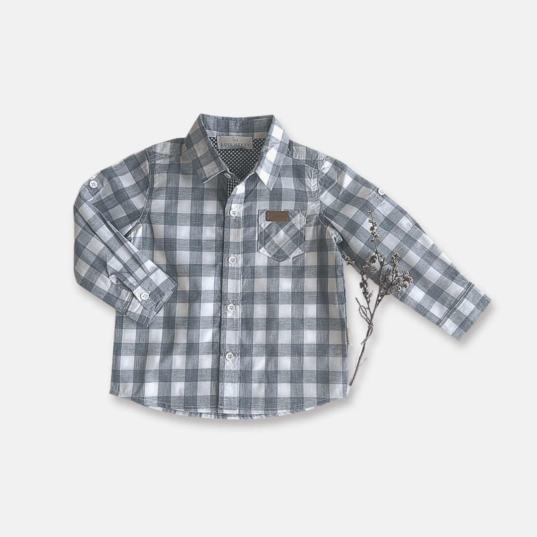 Love Henry Tops Boys Dress Shirt - Large Blue Check
