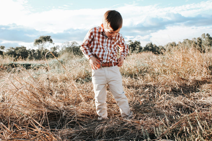 Love Henry Tops Boys Dress Shirt - Large Bronze Check