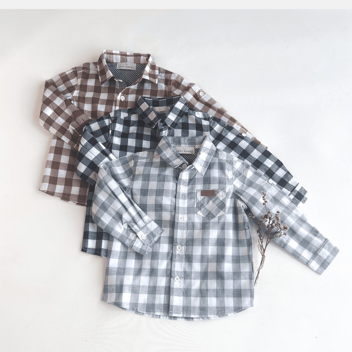 Love Henry Tops Boys Dress Shirt - Large Bronze Check