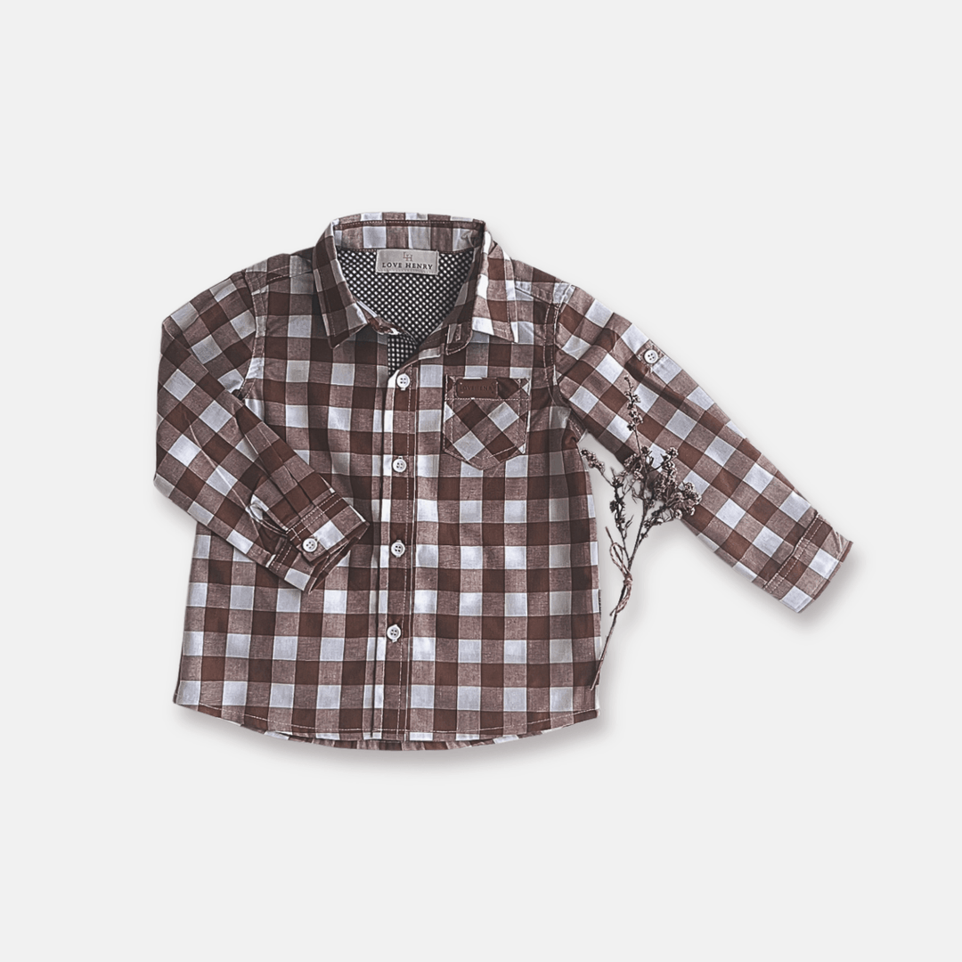 Love Henry Tops Boys Dress Shirt - Large Bronze Check