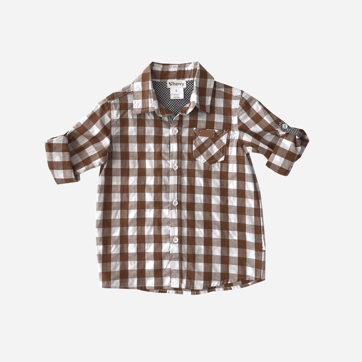 Love Henry Tops Boys Dress Shirt - Large Bronze Check