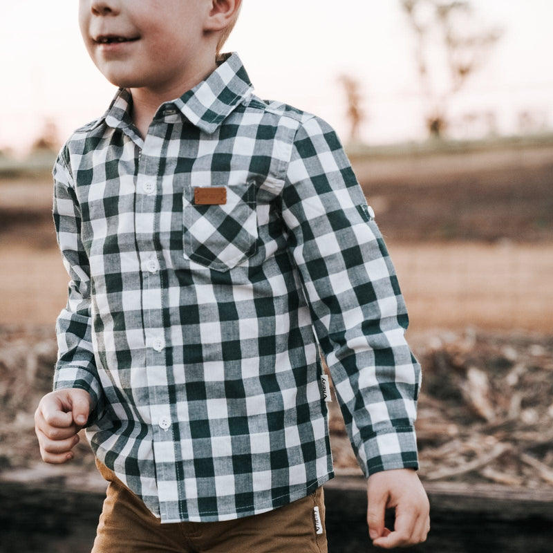 Boys Dress Shirt - Large Green Check