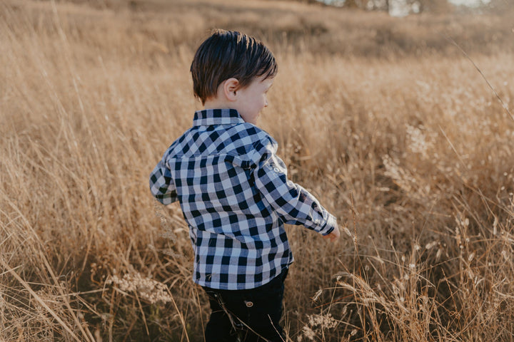 Love Henry Tops Boys Dress Shirt - Large Navy Check