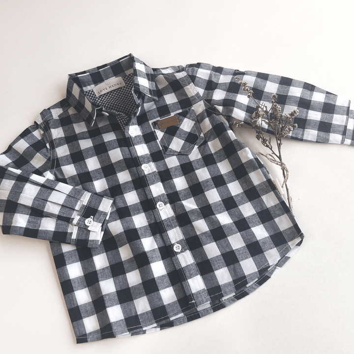Love Henry Tops Boys Dress Shirt - Large Navy Check
