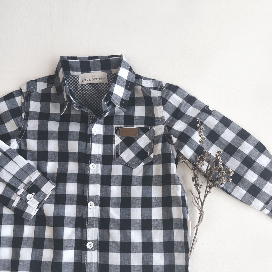Love Henry Tops Boys Dress Shirt - Large Navy Check