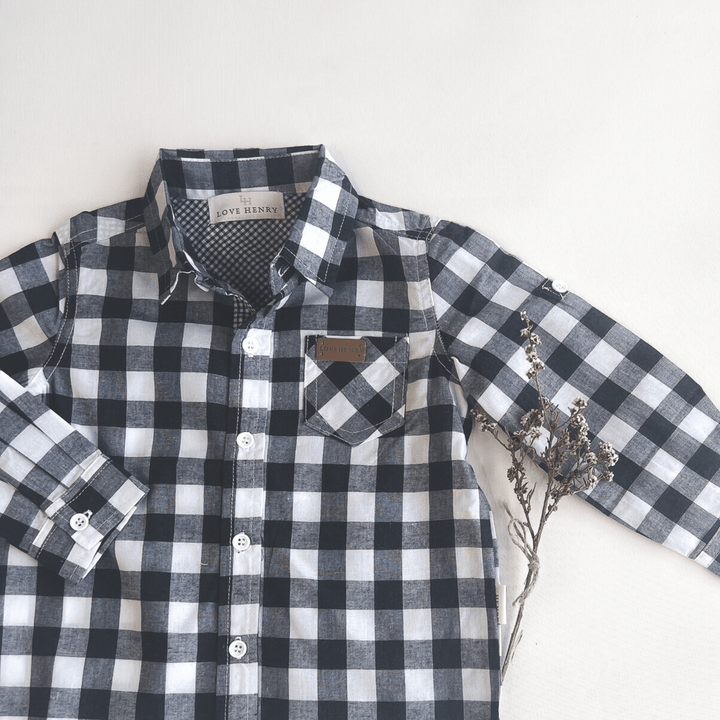 Love Henry Tops Boys Dress Shirt - Large Navy Check
