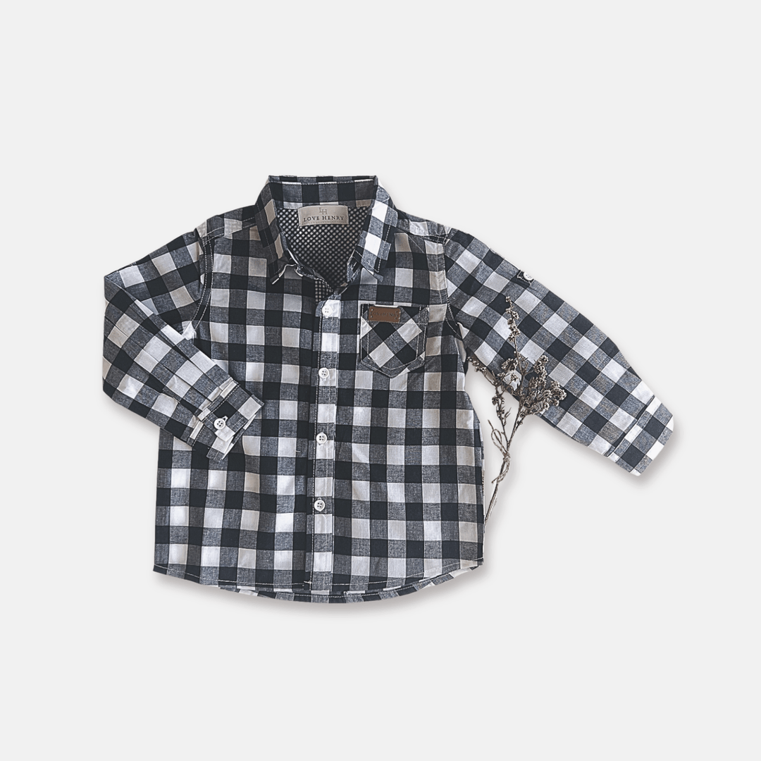 Love Henry Tops Boys Dress Shirt - Large Navy Check