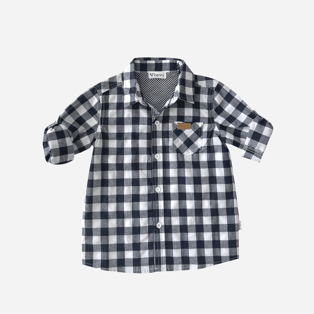 Love Henry Tops Boys Dress Shirt - Large Navy Check