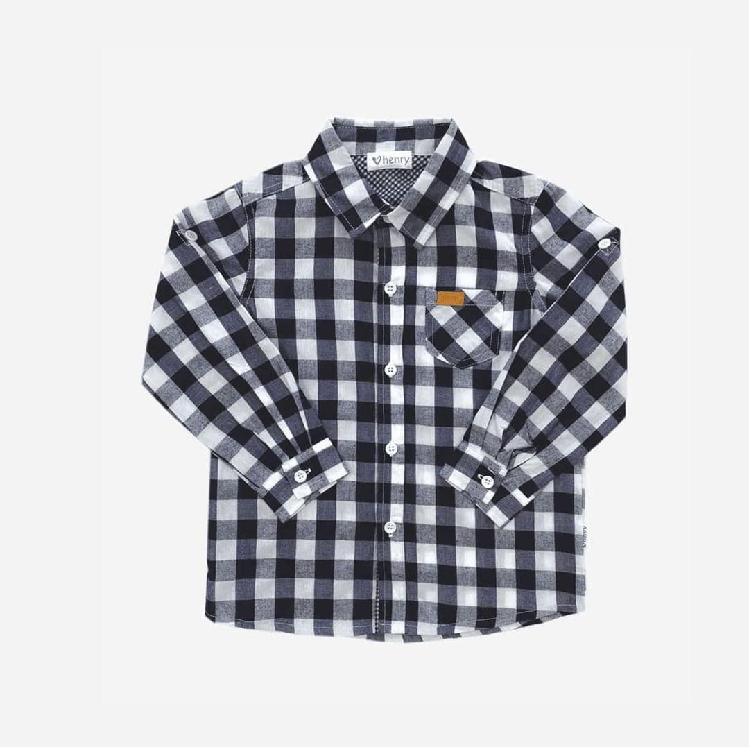 Love Henry Tops Boys Dress Shirt - Large Navy Check