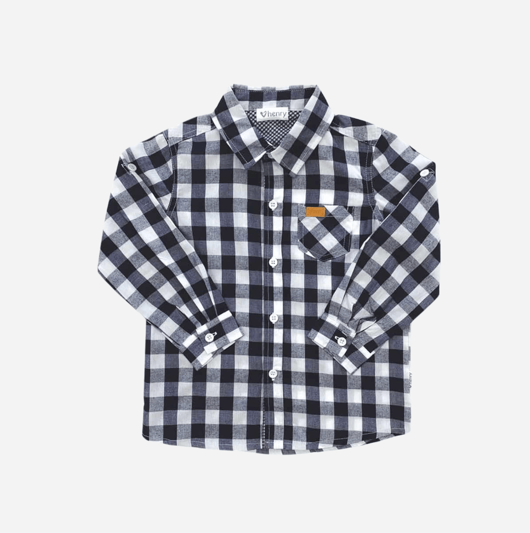 Love Henry Tops Boys Dress Shirt - Large Navy Check