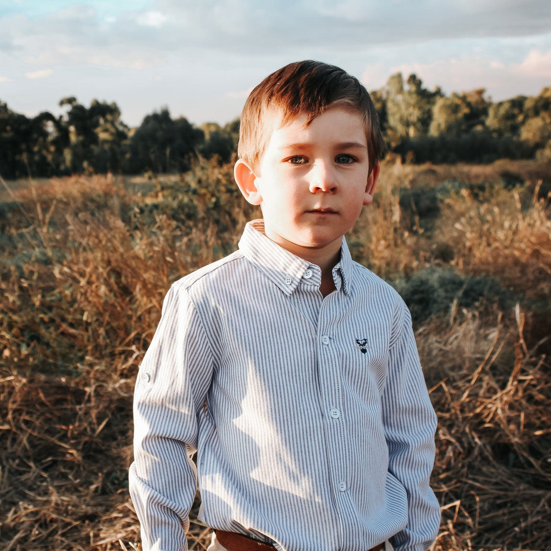 Love Henry Tops Boys Dress Shirt - Navy Pinstripe