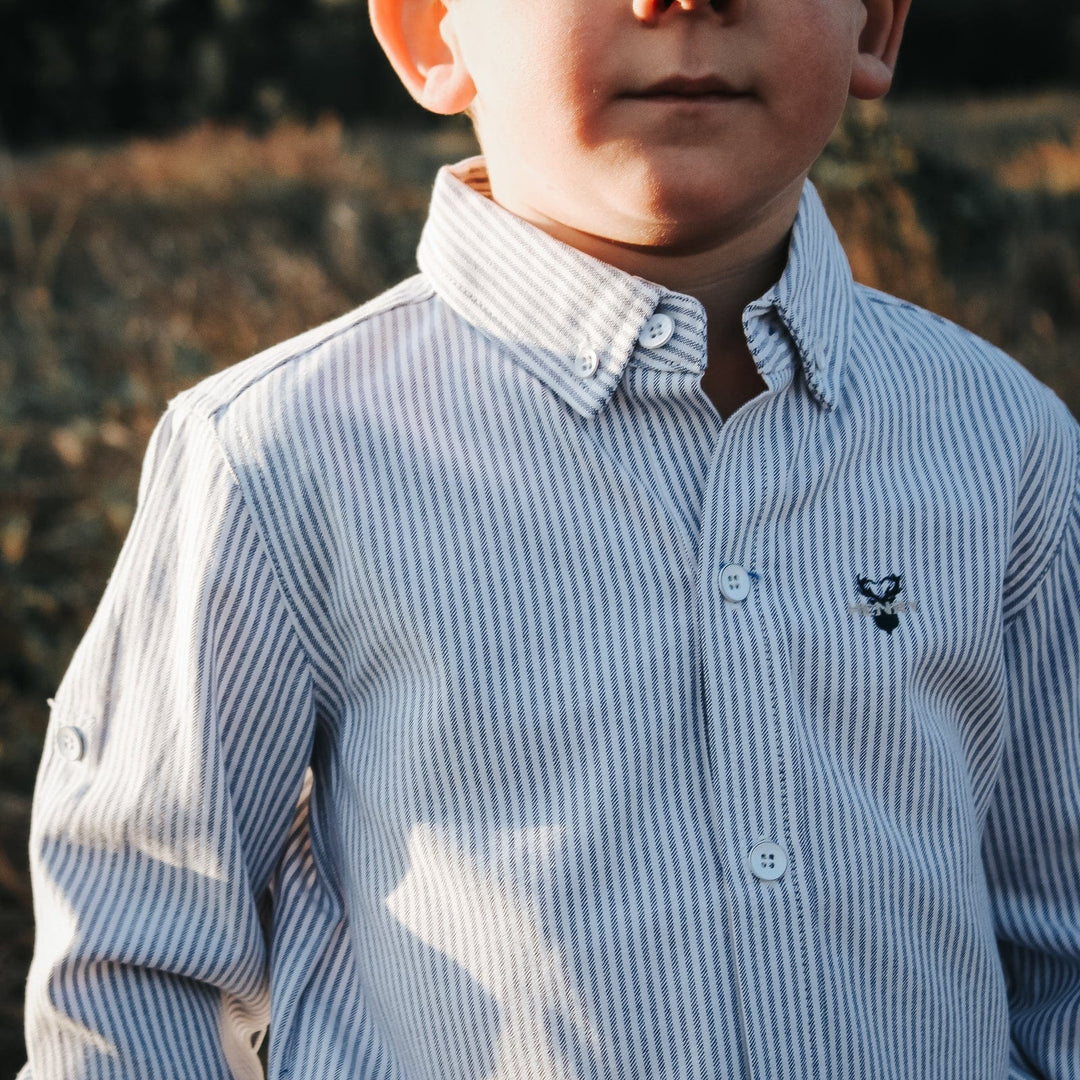 Love Henry Tops Boys Dress Shirt - Navy Pinstripe