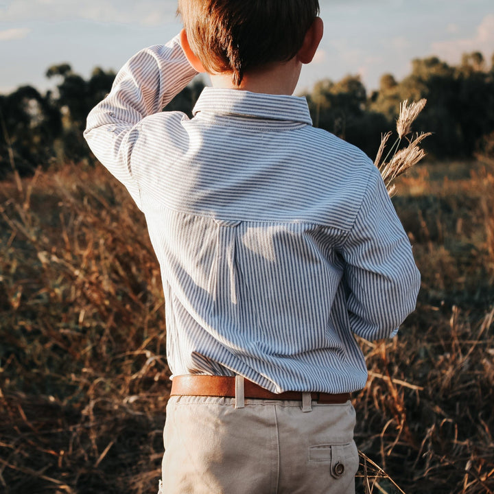 Love Henry Tops Boys Dress Shirt - Navy Pinstripe