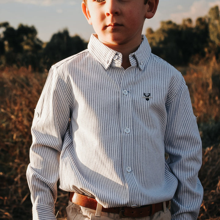 Love Henry Tops Boys Dress Shirt - Navy Pinstripe