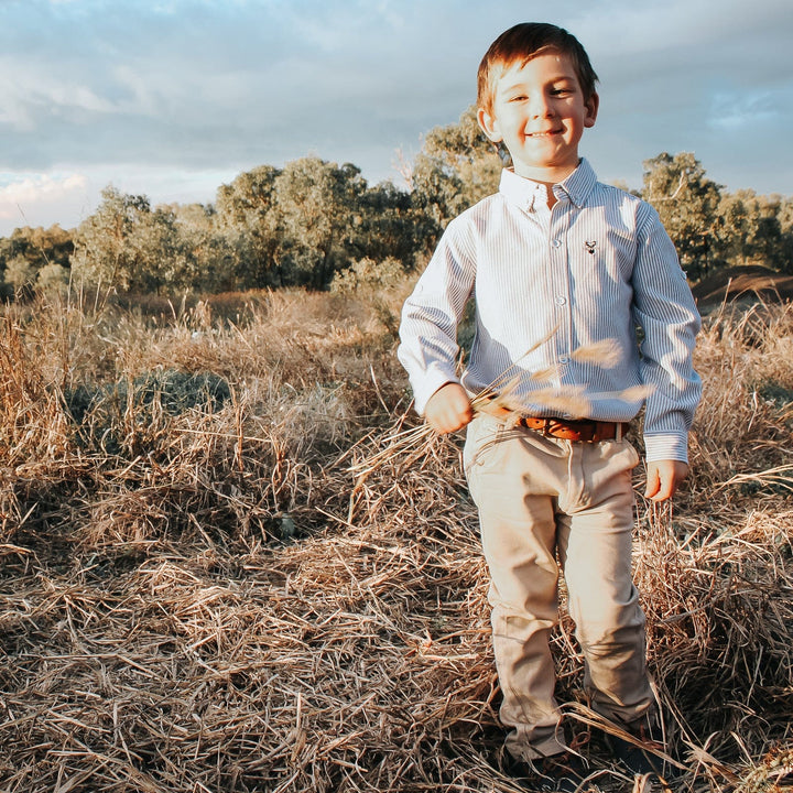 Love Henry Tops Boys Dress Shirt - Navy Pinstripe